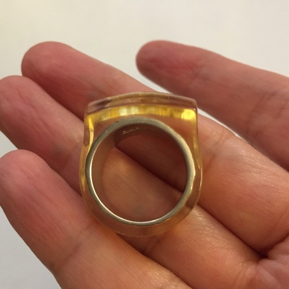 Sterling silver gold plated lucite dome ring - Picture 4 of 11